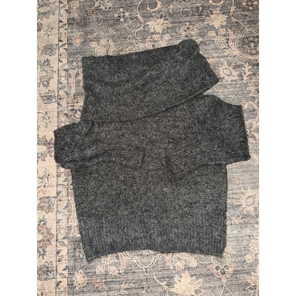 Zara Gray Chunky Foldover Wool Blend Sweater